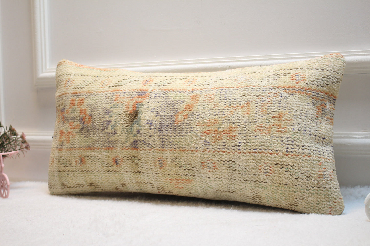 Handwoven Kilim Pillow Cover: Upcycled Ethnic Lumbar Cushion (12x24 inc)