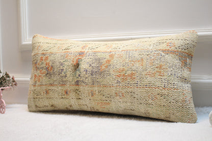 Handwoven Kilim Pillow Cover: Upcycled Ethnic Lumbar Cushion (12x24 inc)