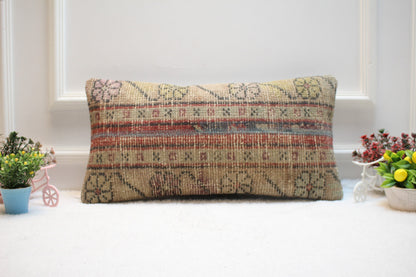 Handmade Kilim Pillow Cover: Vintage Anatolian Rug Pillow (12x24)