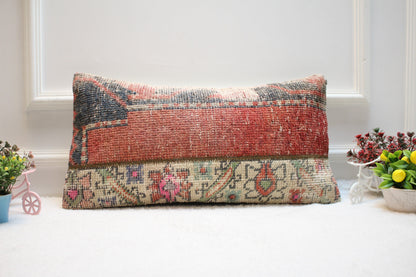 Handmade Kilim Pillow Cover: Red & Black Bohemian Rug Pillow (12X24 Inc)