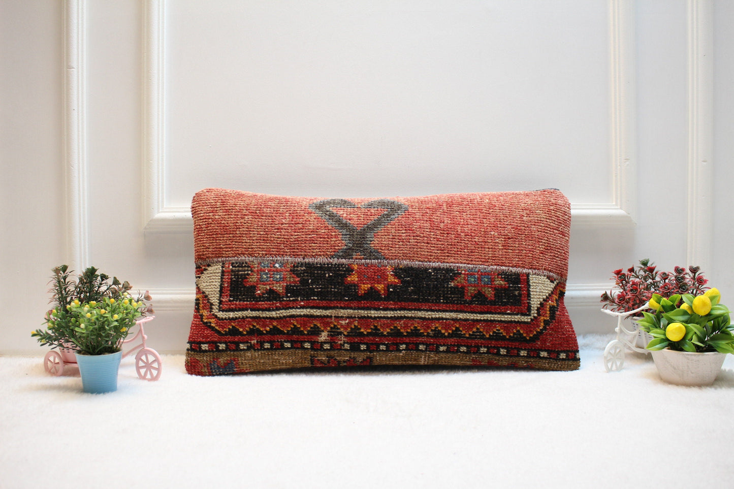Handmade Kilim Pillow Cover: Upcycled Woven Rug, Red & Black (12x24)