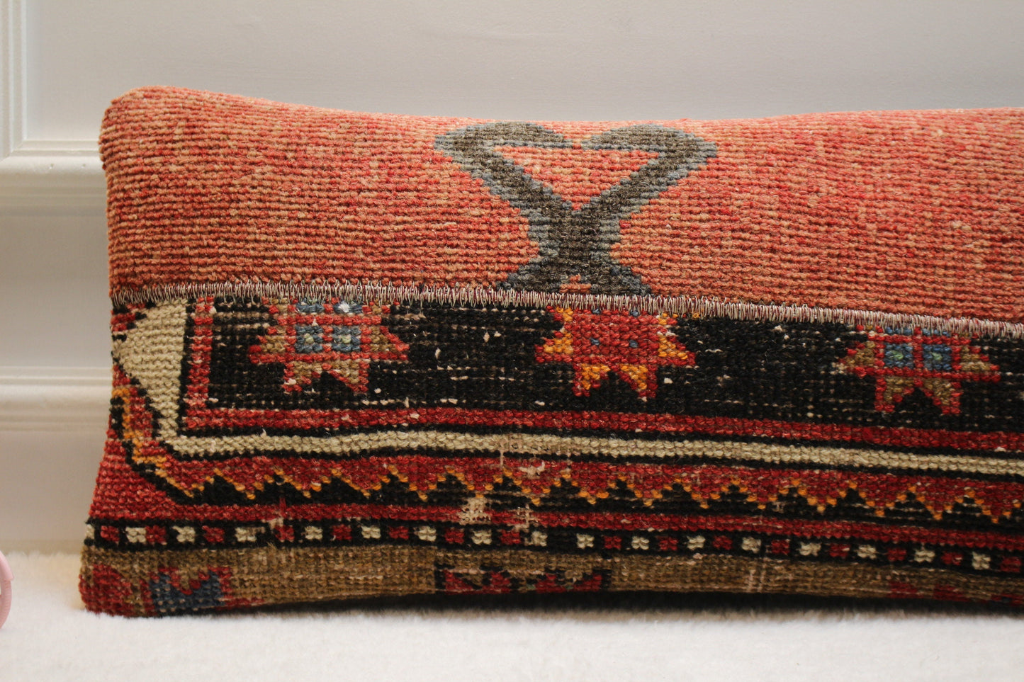 Handmade Kilim Pillow Cover: Upcycled Woven Rug, Red & Black (12x24)