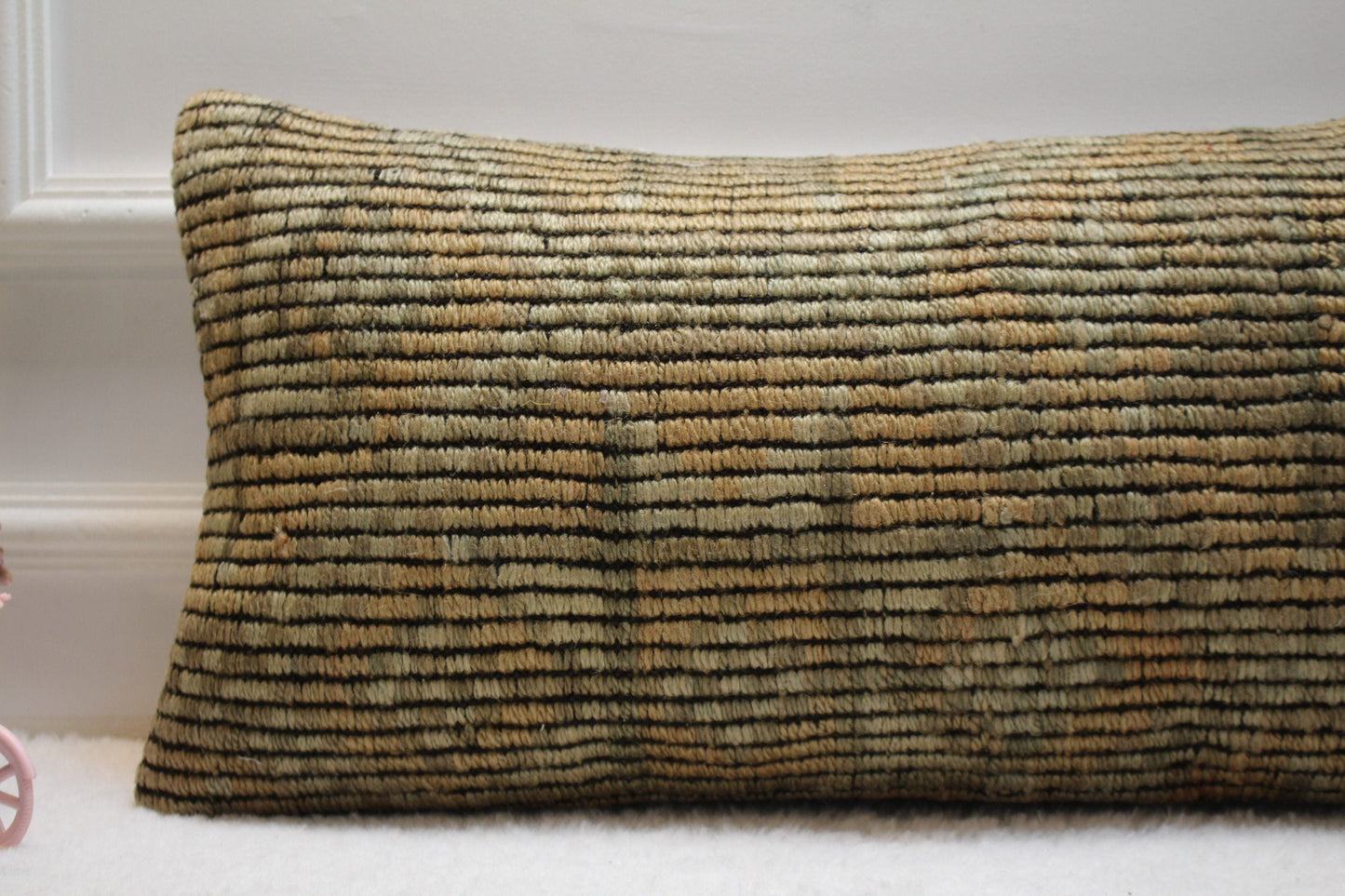 Handwoven Kilim Lumbar Pillow Cover: Antique Bohemian Rug, 12x24