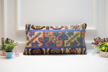 Handwoven Kilim Pillow Cover: Upcycled Tribal Rug, 12x24 inch