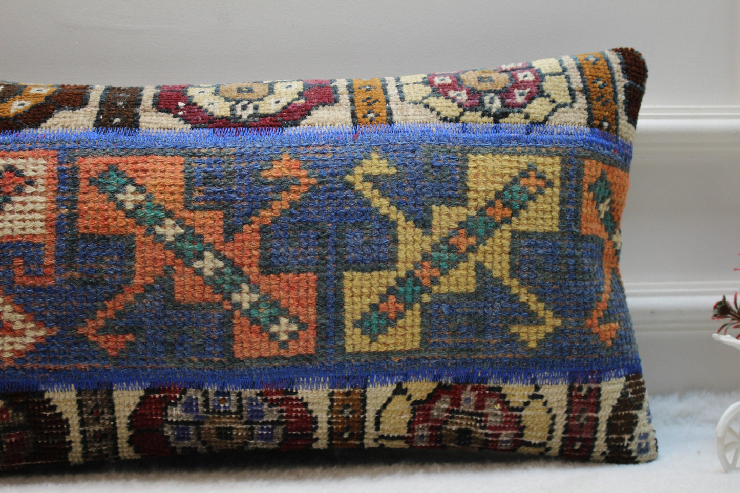 Handwoven Kilim Pillow Cover: Upcycled Tribal Rug, 12x24 inch