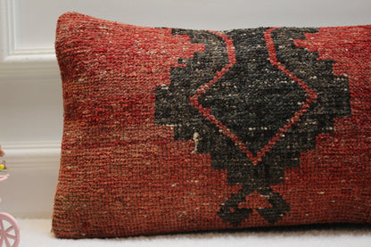 Handmade Kilim Pillow Cover: Red & Black Woven Rug Pillow (12x24 inc)