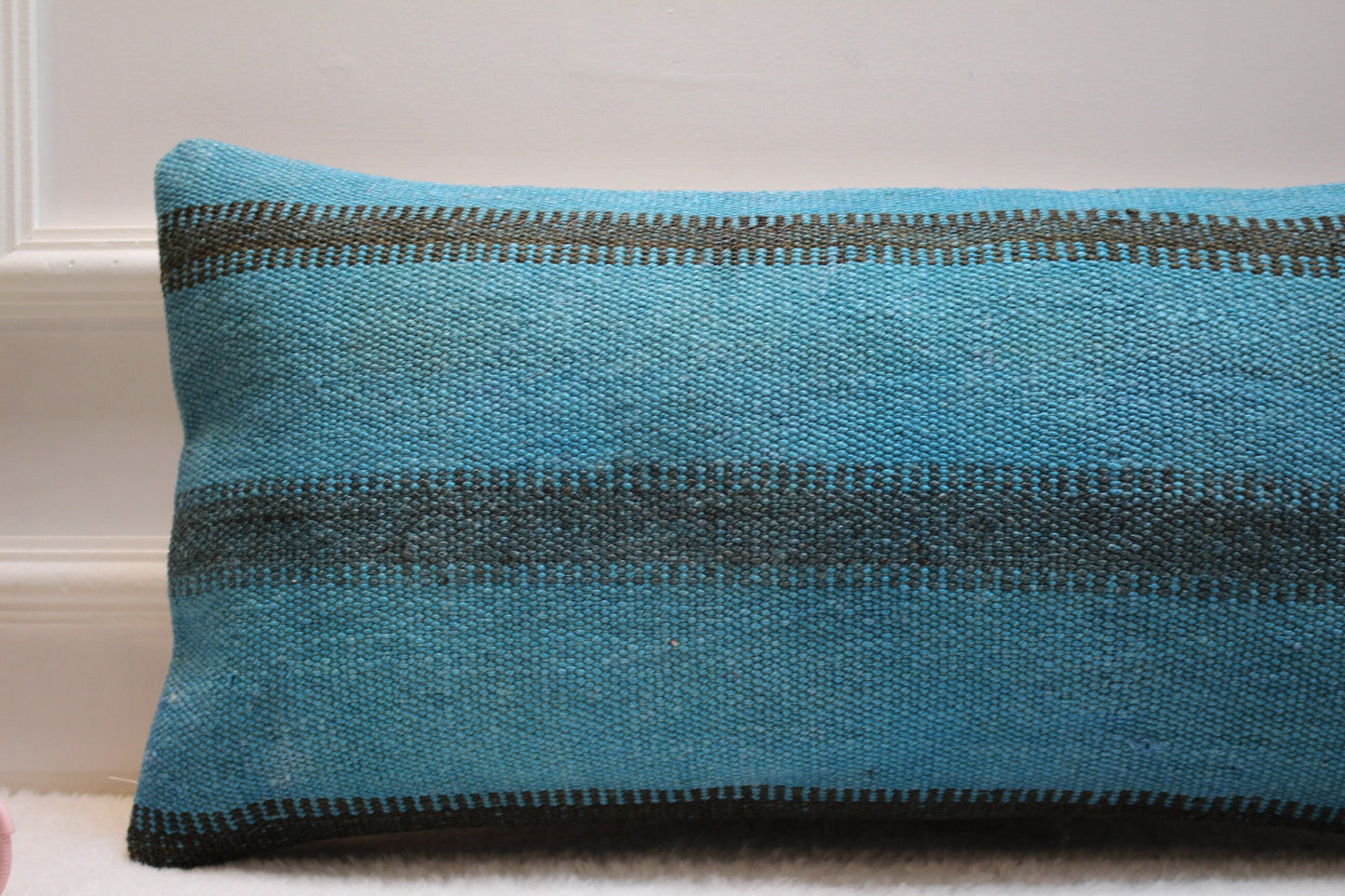 Blue Kilim Pillow Cover: Handwoven Wool, Bohemian Accent (12x24)