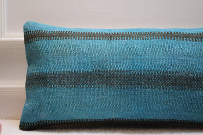 Blue Kilim Pillow Cover: Handwoven Wool, Bohemian Accent (12x24)