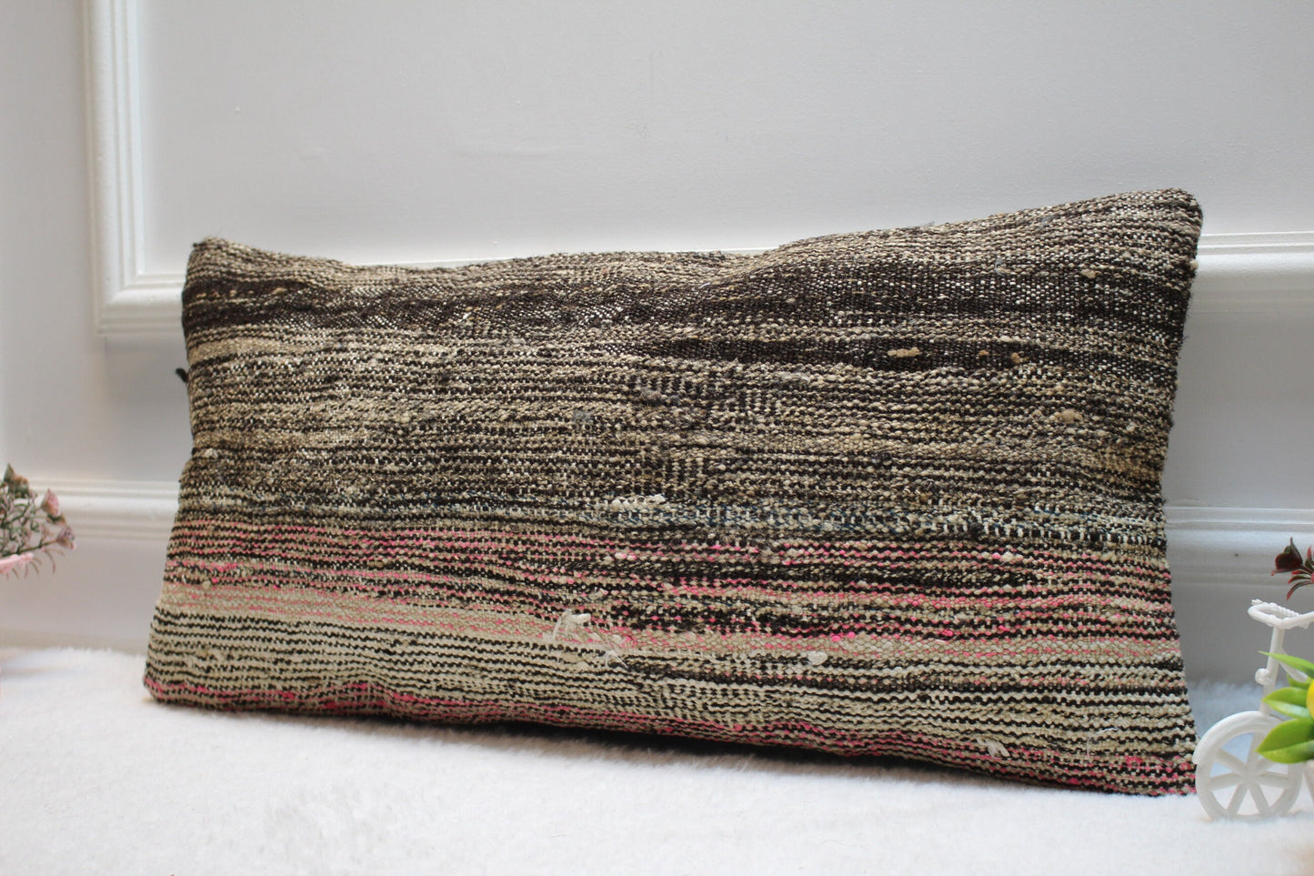Handmade Kilim Pillow Cover: Rustic Ethnic Lumbar Pillow, 12x24