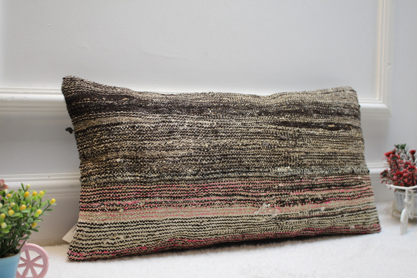 Handmade Kilim Pillow Cover: Rustic Ethnic Lumbar Pillow, 12x24