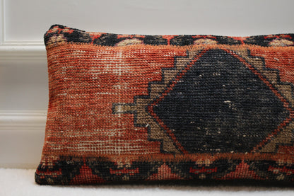 Handmade Kilim Lumbar Pillow Cover, Upcycled Turkish Rug, 12x24
