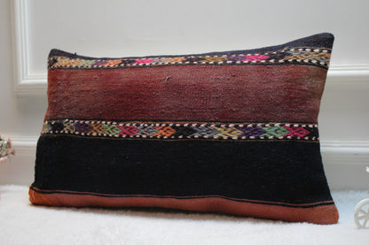 Handmade Kilim Pillow Cover: Upcycled Woven Rug, Bohemian Decor (12x24)