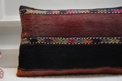 Handmade Kilim Pillow Cover: Upcycled Woven Rug, Bohemian Decor (12x24)