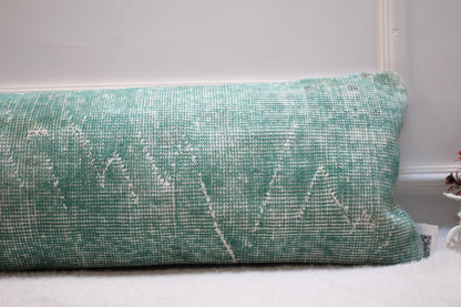 Vintage Turkish Rug Pillow Cover: Upcycled Organic Wool Lumbar Cushion (12x36 inc.)
