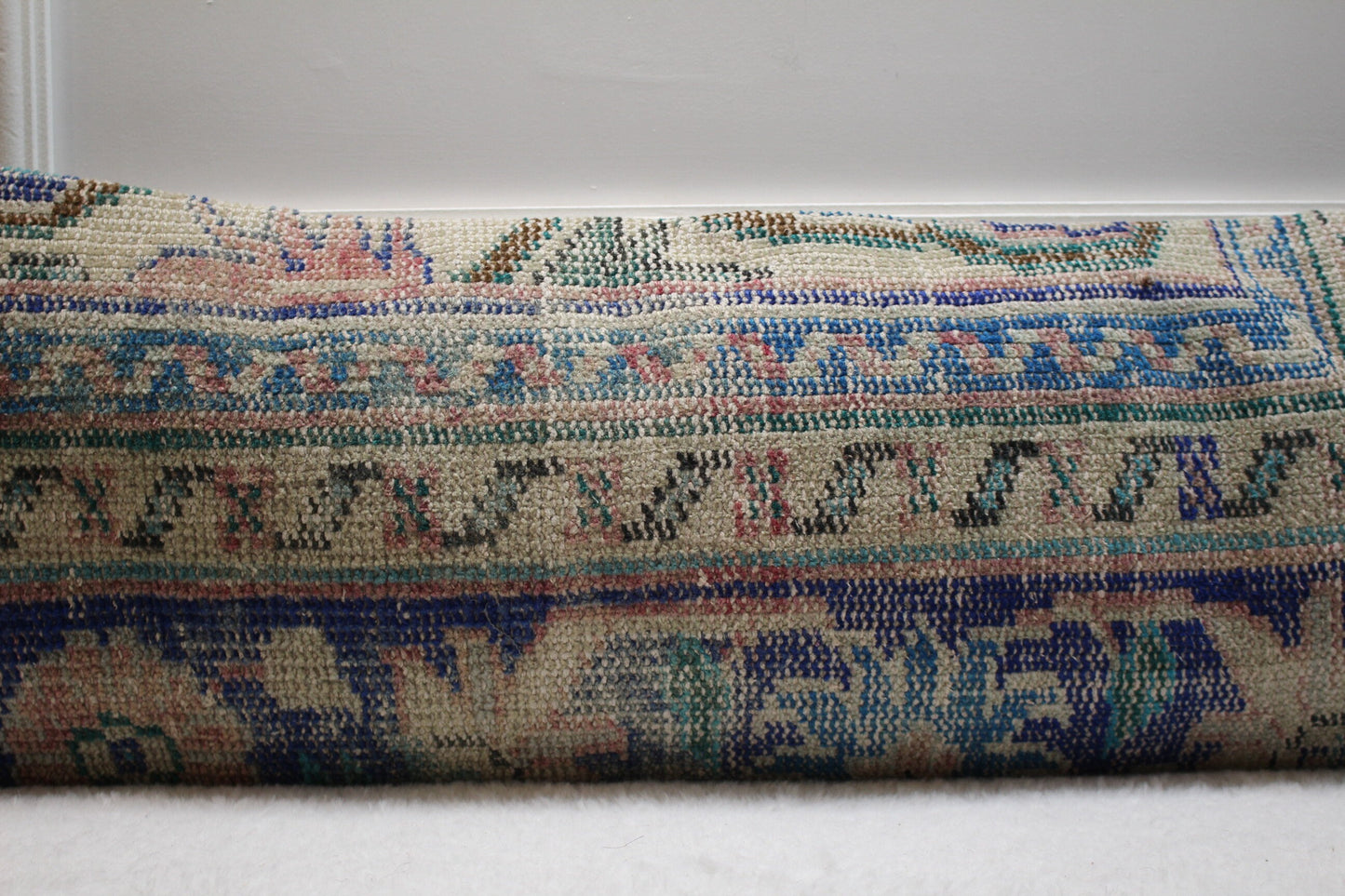 Handmade Blue Kilim Lumbar Pillow Cover: Upcycled Rug, 12x36 inc