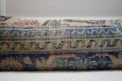 Handmade Blue Kilim Lumbar Pillow Cover: Upcycled Rug, 12x36 inc