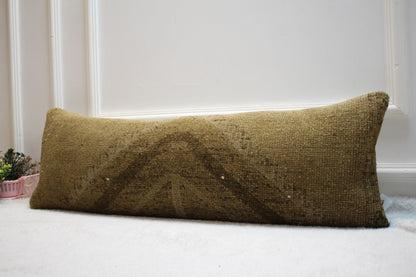 Handmade Turkish Kilim Lumbar Pillow Cover: Upcycled Woven Rug (12x36 in)