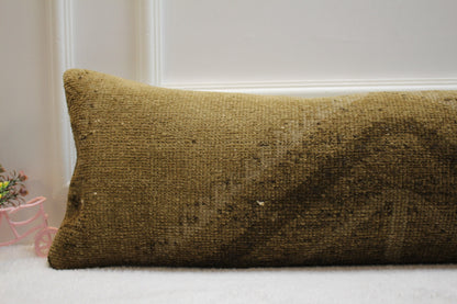 Handmade Turkish Kilim Lumbar Pillow Cover: Upcycled Woven Rug (12x36 in)