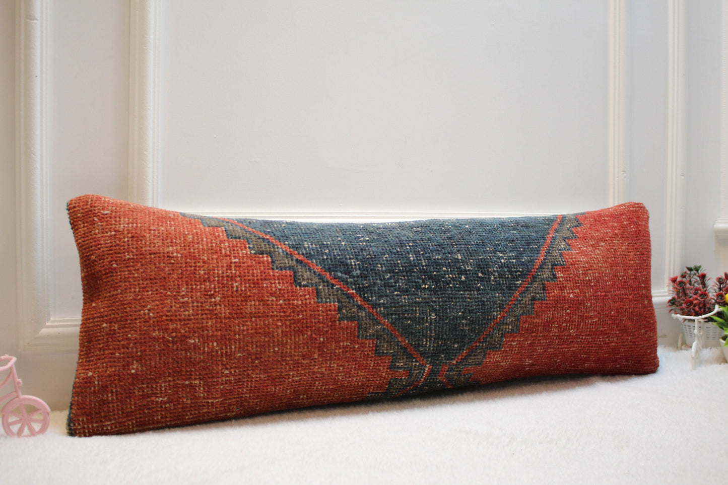 Handmade Kilim Lumbar Pillow Cover: Vintage Turkish Rug, 12x36 inch