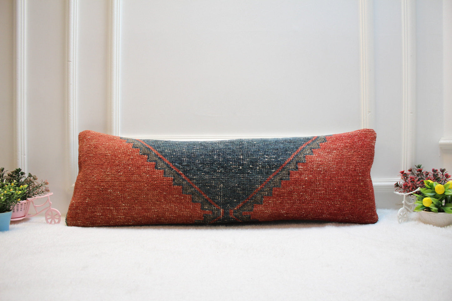 Handmade Kilim Lumbar Pillow Cover: Vintage Turkish Rug, 12x36 inch