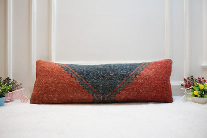 Handmade Kilim Lumbar Pillow Cover: Vintage Turkish Rug, 12x36 inch