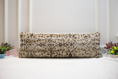 Floral Turkish Rug Lumbar Pillow Cover: Handmade Home Decor (12x36 inc)