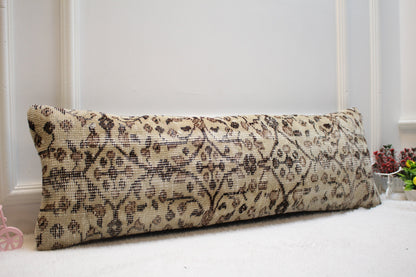 Floral Turkish Rug Lumbar Pillow Cover: Handmade Home Decor (12x36 inc)