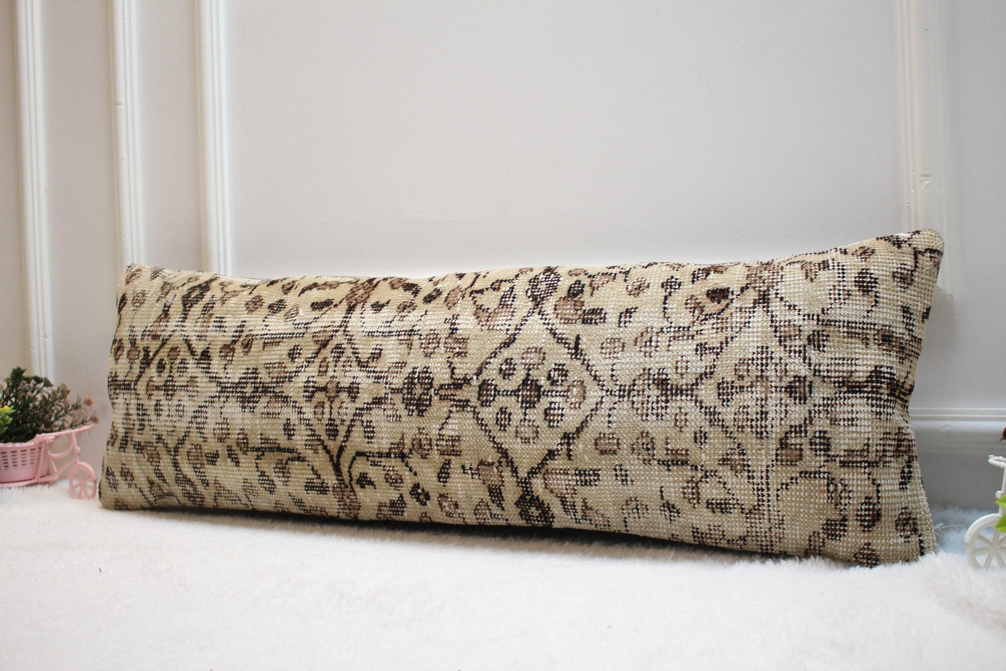 Floral Turkish Rug Lumbar Pillow Cover: Handmade Home Decor (12x36 inc)