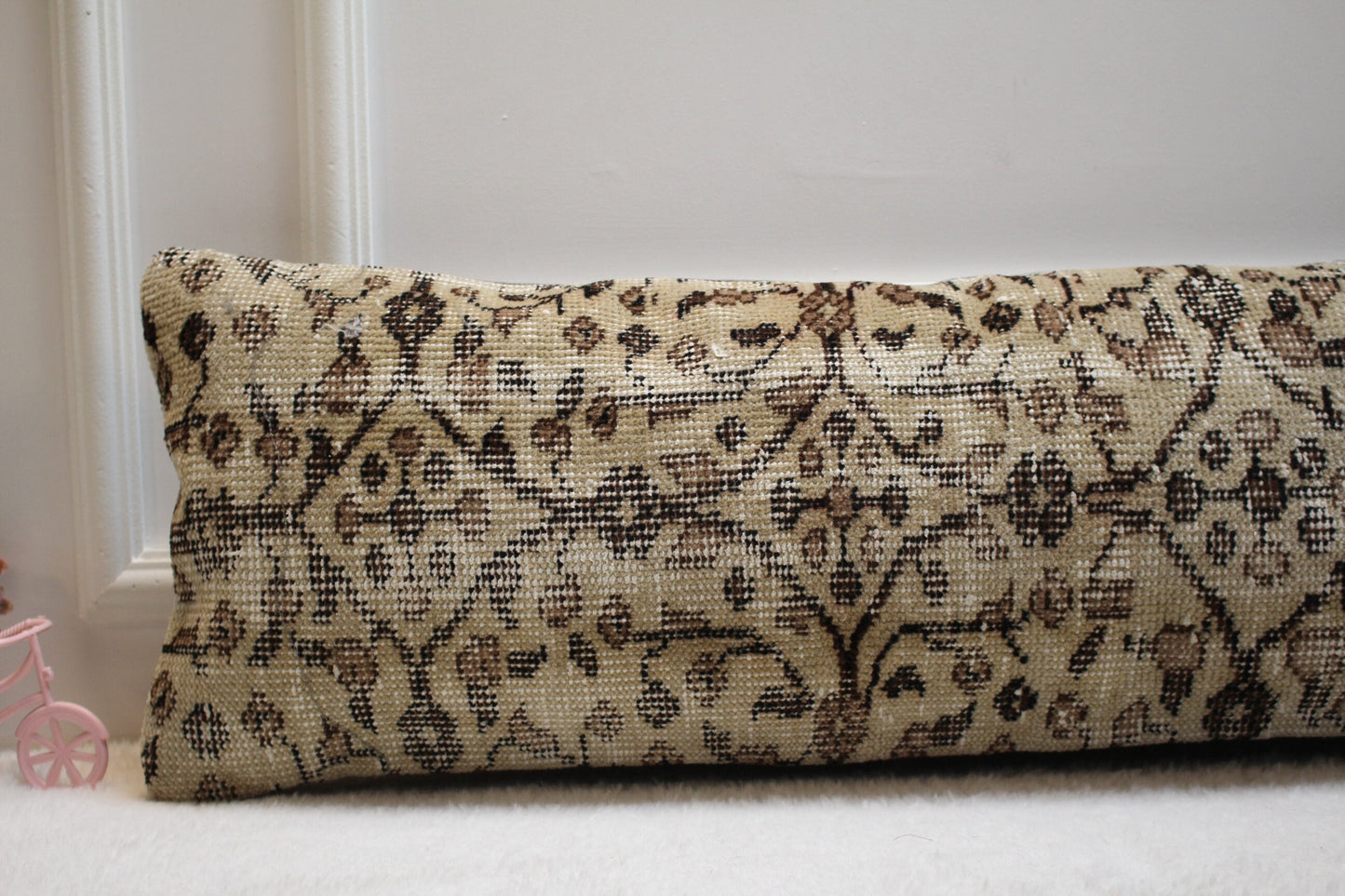 Floral Turkish Rug Lumbar Pillow Cover: Handmade Home Decor (12x36 inc)
