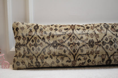 Floral Turkish Rug Lumbar Pillow Cover: Handmade Home Decor (12x36 inc)