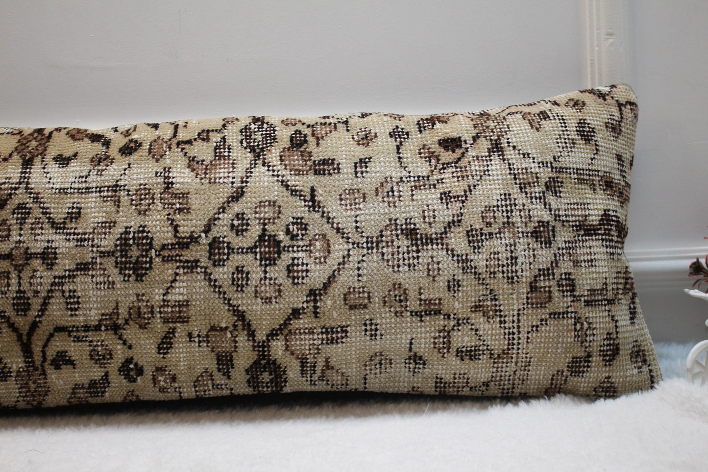 Floral Turkish Rug Lumbar Pillow Cover: Handmade Home Decor (12x36 inc)