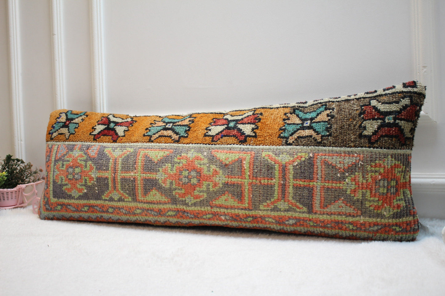 Handmade Kilim Lumbar Pillow Cover: Turkish Rug Pillow, 12x36
