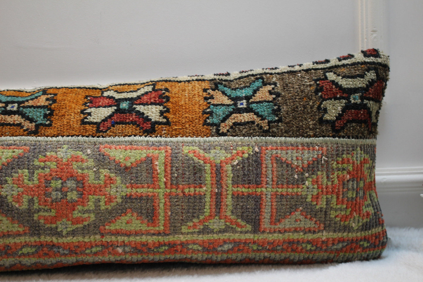 Handmade Kilim Lumbar Pillow Cover: Turkish Rug Pillow, 12x36