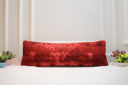 Handmade Red Kilim Lumbar Pillow Cover: Turkish Rug Pillow (12x36 in)
