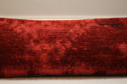 Handmade Red Kilim Lumbar Pillow Cover: Turkish Rug Pillow (12x36 in)