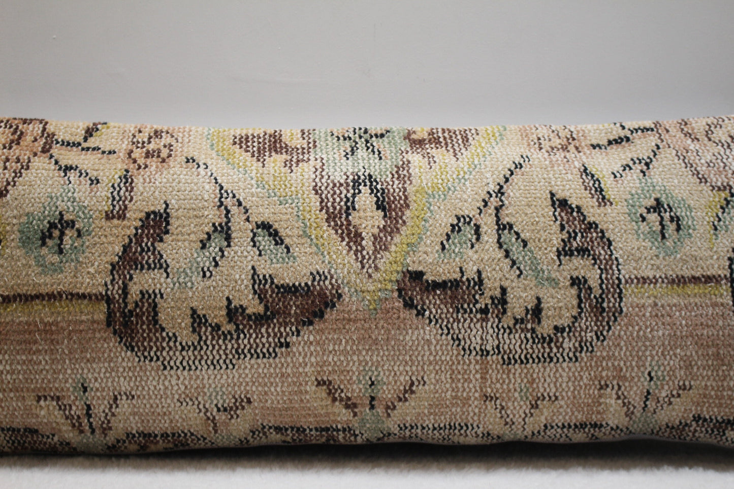 Handmade Wool Lumbar Pillow Cover: Upcycled Anatolian Rug, 12x36 inc