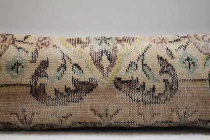 Handmade Wool Lumbar Pillow Cover: Upcycled Anatolian Rug, 12x36 inc
