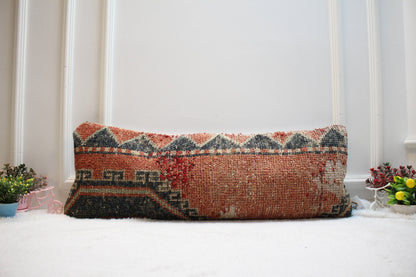 Red Lumbar Kilim Pillow Cover (12x36 in): Upcycled Woven Rug