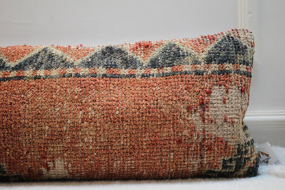 Red Lumbar Kilim Pillow Cover (12x36 in): Upcycled Woven Rug