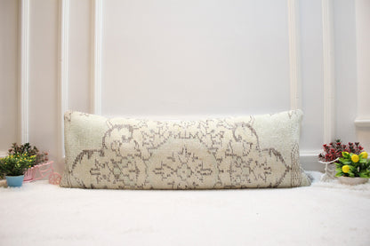 Long Lumbar Turkish Rug Pillow: Vintage Floral Pillow Cover (12x36 in)