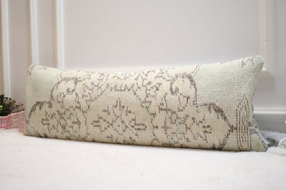 Long Lumbar Turkish Rug Pillow: Vintage Floral Pillow Cover (12x36 in)