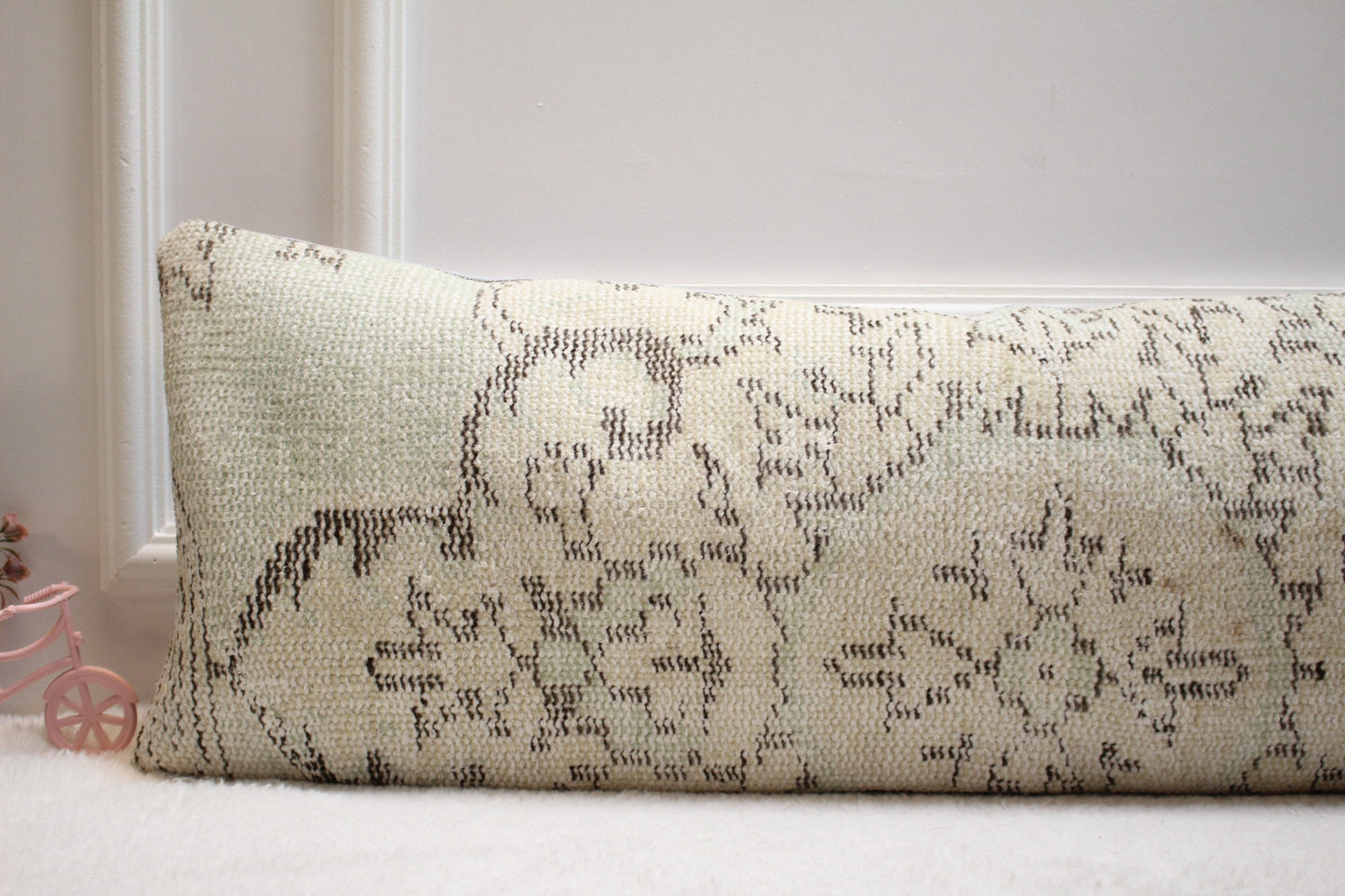 Long Lumbar Turkish Rug Pillow: Vintage Floral Pillow Cover (12x36 in)