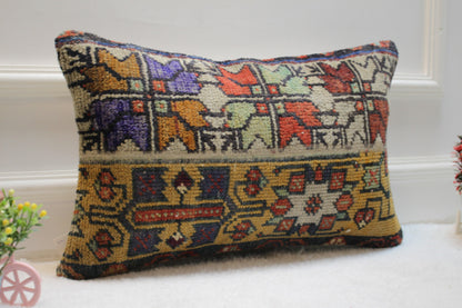 Handmade Kilim Lumbar Pillow Cover: Upcycled Woven Rug, 12x20