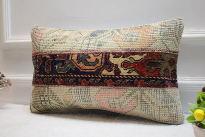Handmade Kilim Pillow Cover: Upcycled Woven Rug, 12x20 inch