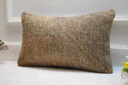 Handmade Kilim Lumbar Pillow Cover: Boho Woven Rug, 12x20 inch