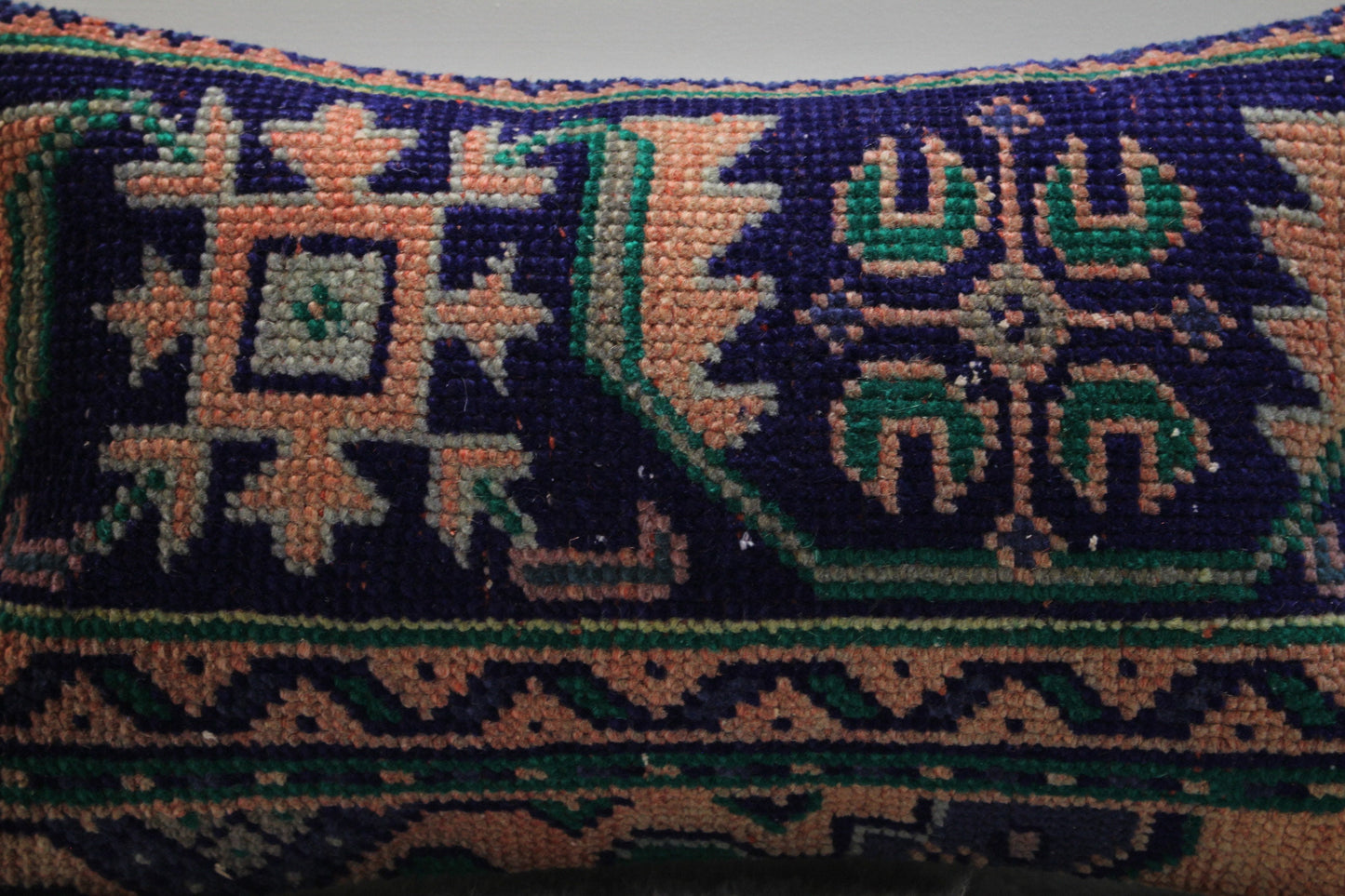 Blue Vintage Turkish Rug Lumbar Pillow Cover: Boho Wool Pillow (12x20 in)