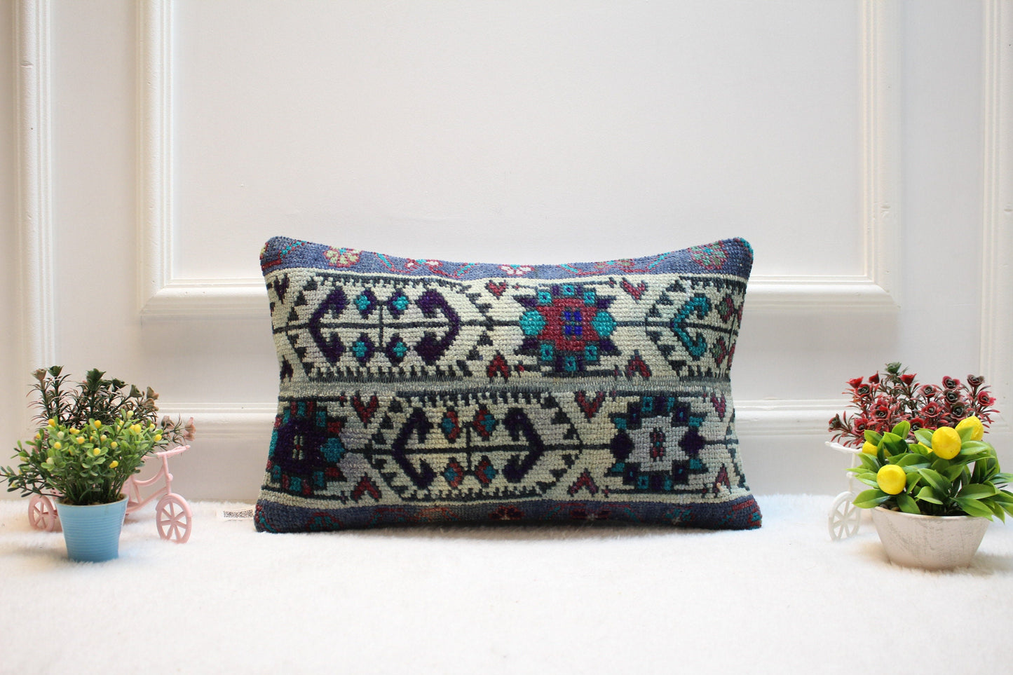 Handmade Kilim Lumbar Pillow Cover: Upcycled Vintage Rug, 12x20 inch