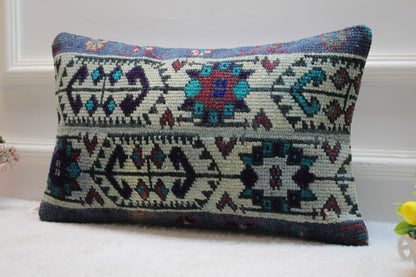 Handmade Kilim Lumbar Pillow Cover: Upcycled Vintage Rug, 12x20 inch