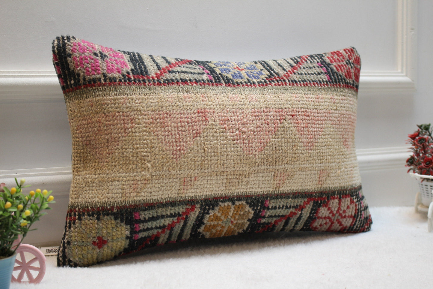 Handmade Kilim Lumbar Pillow Cover: Turkish Rug Pillow, 12x20 inch