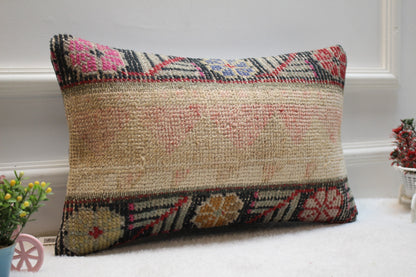 Handmade Kilim Lumbar Pillow Cover: Turkish Rug Pillow, 12x20 inch